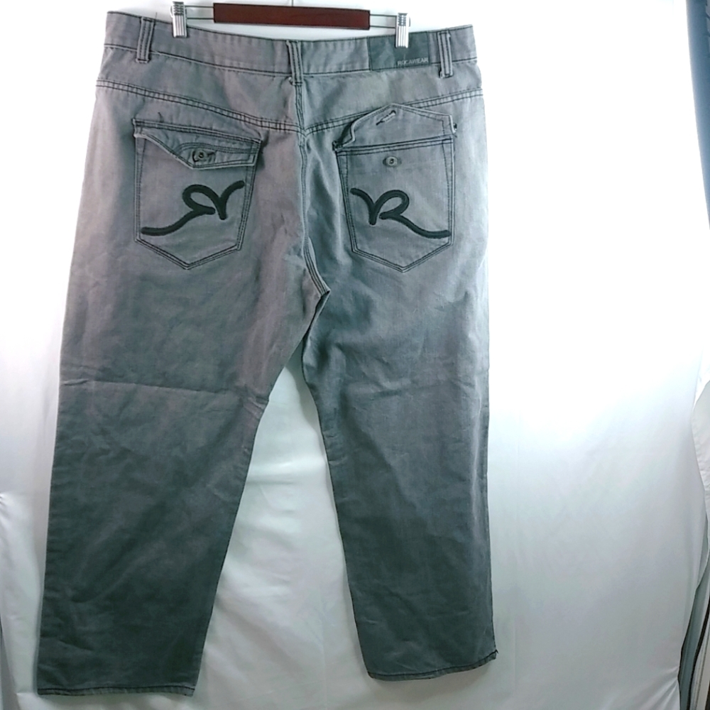Rocawear 43x31 Mens Logo Stitch Pocket Dusty Black Jeans